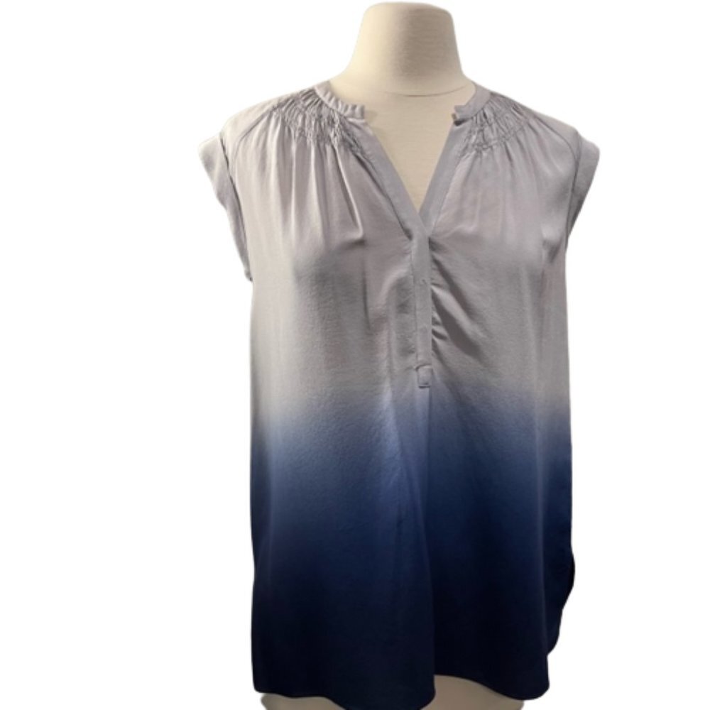 Rebecca Taylor Ombre Ivory to Navy Cap-Sleeve Blouse